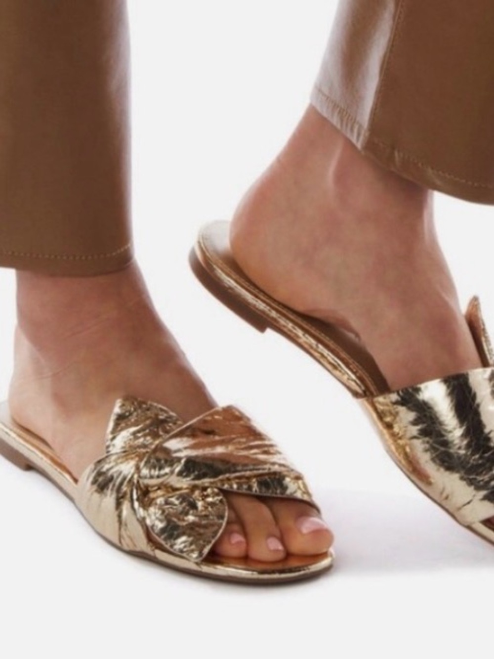 Katy Perry Collections Metallic Gold Knot Slide Sandals